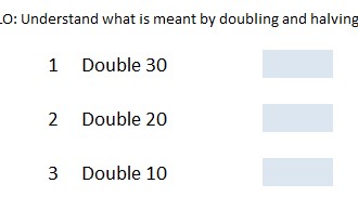 A self marking spreadsheet on doubling multiples of 10.